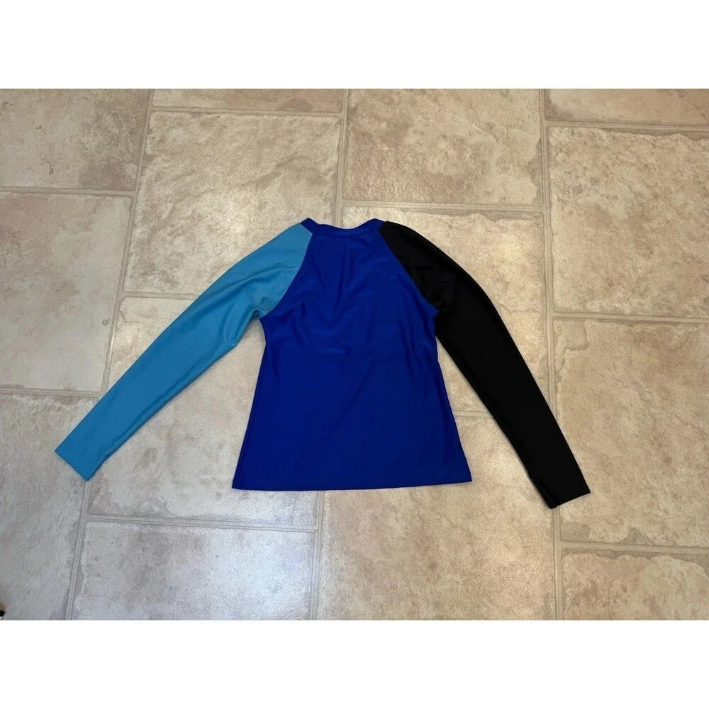 Girls S Colorblock Long Sleeve Rash Guard Swim Top Blue Black Teal